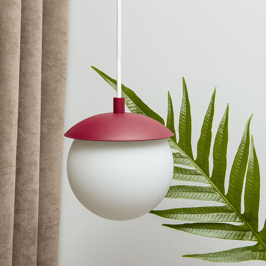 KUUL G WATERPROOF CEILING PENDANT GLOBE LIGHT BURGUNDY - DYKE & DEAN