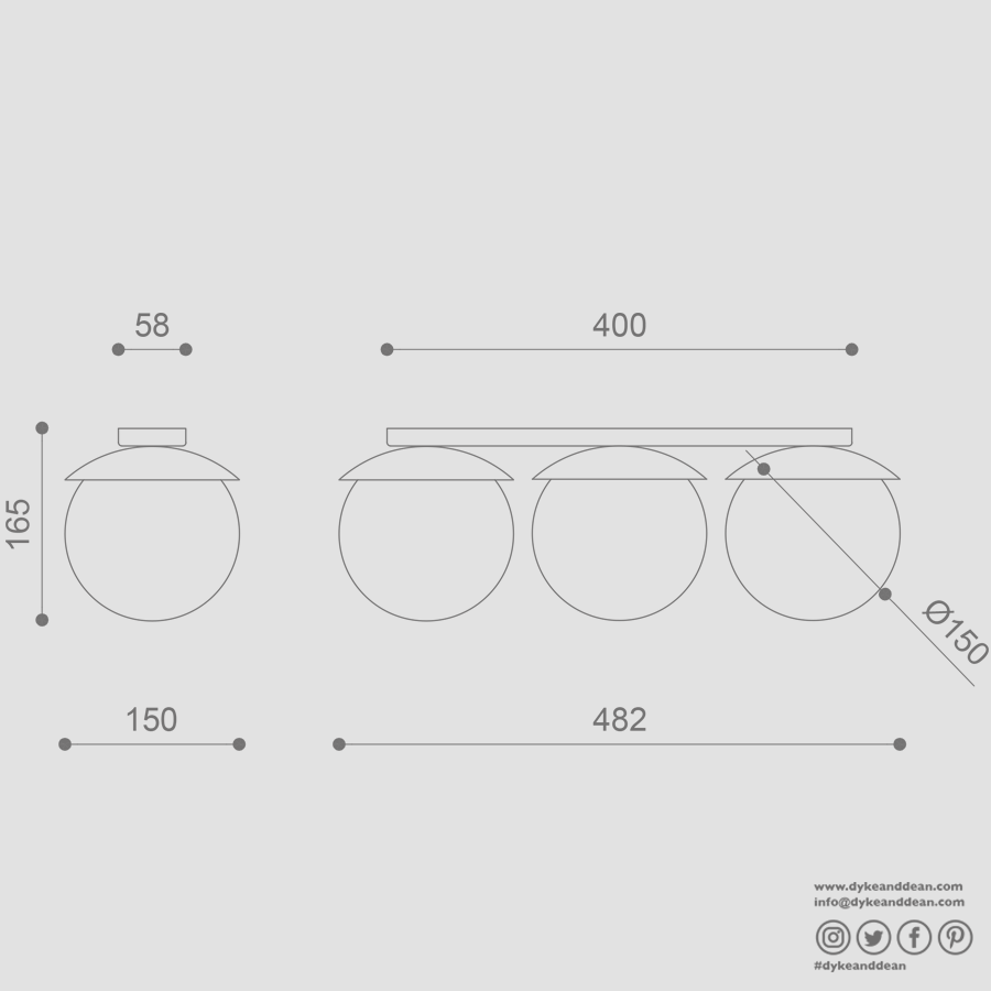 KUUL WATERPROOF CEILING 3 GLOBE LIGHT WHITE - DYKE & DEAN