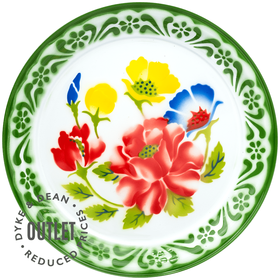 LARGE FLOWER ENAMEL TRAY GREEN OUTLET - DYKE & DEAN