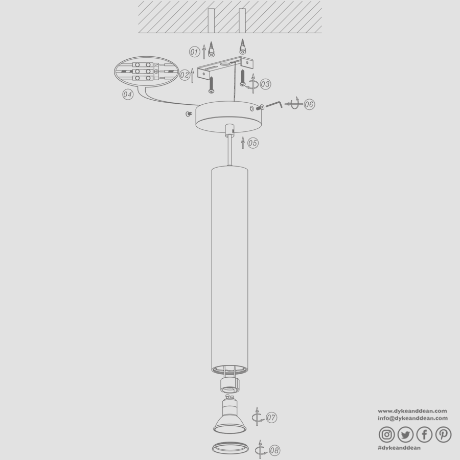 METAL TUBE BATON PENDANT LIGHT LONG GUN METAL TUBE PENDANT - DYKE & DEAN