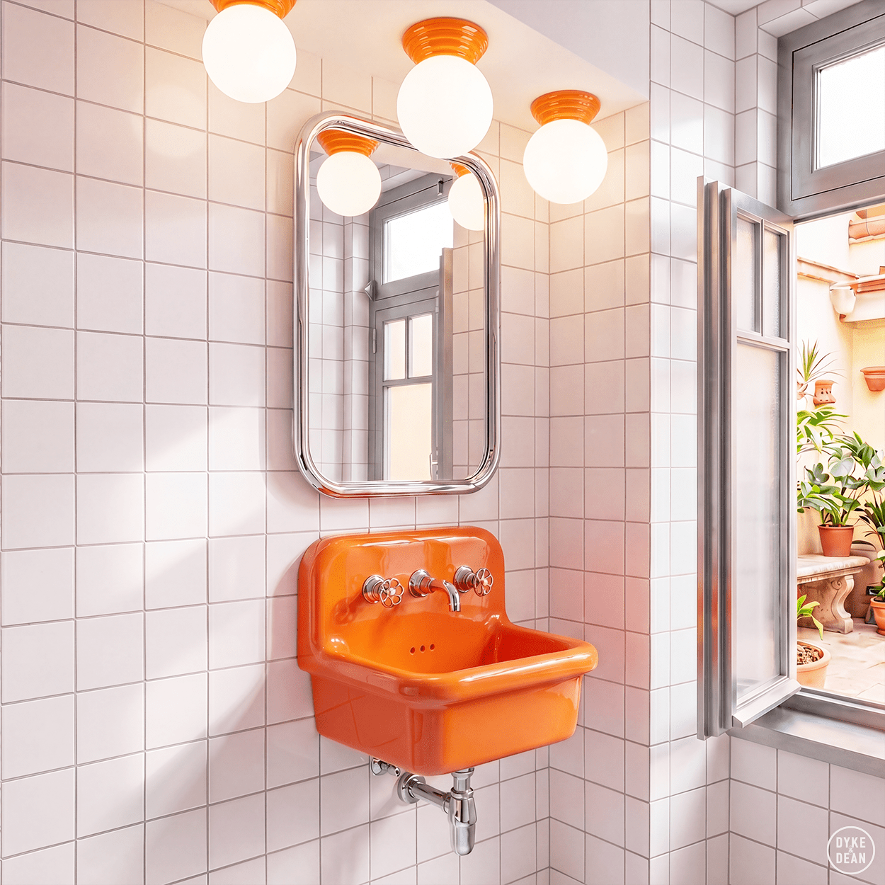 ORANGE CERAMIC SCONCE WATERPROOF OPAL GLOBE CEILING LIGHT - DYKE & DEAN