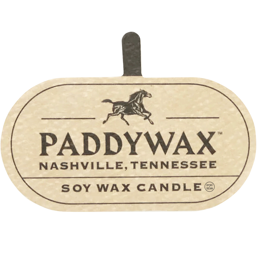 PADDYWAX VISTA LARGE TAN GLASS CANDLE WORN LEATHER & SMOKE - DYKE & DEAN