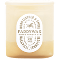 PADDYWAX VISTA LARGE TAN GLASS CANDLE WORN LEATHER & SMOKE - DYKE & DEAN