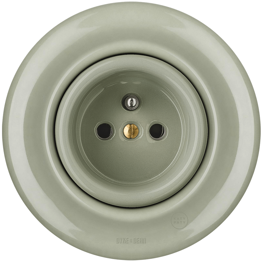 PORCELAIN 2 PIN WALL SOCKET GREY GREEN - DYKE & DEAN