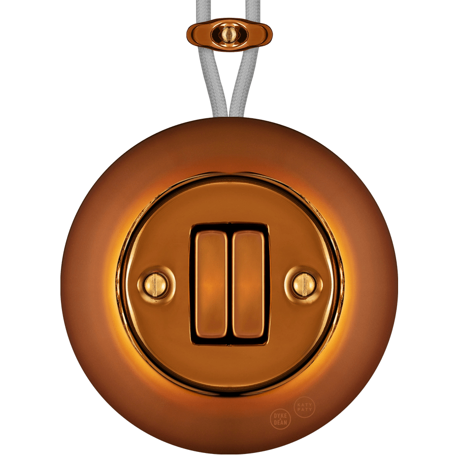PORCELAIN KATY PATY COLONA ROUND SURFACE MOUNTED DOUBLE SLIM BUTTON SWITCH BRONZE - DYKE & DEAN