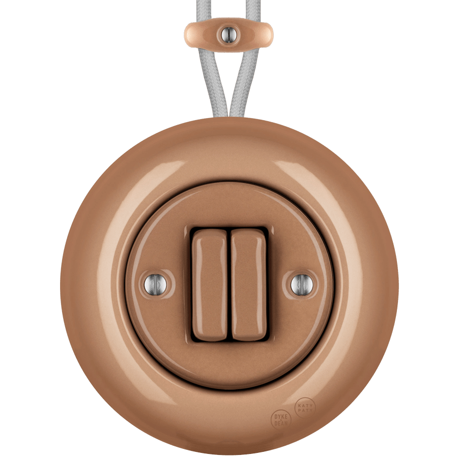 PORCELAIN KATY PATY COLONA ROUND SURFACE MOUNTED DOUBLE SLIM BUTTON SWITCH DERMA - DYKE & DEAN