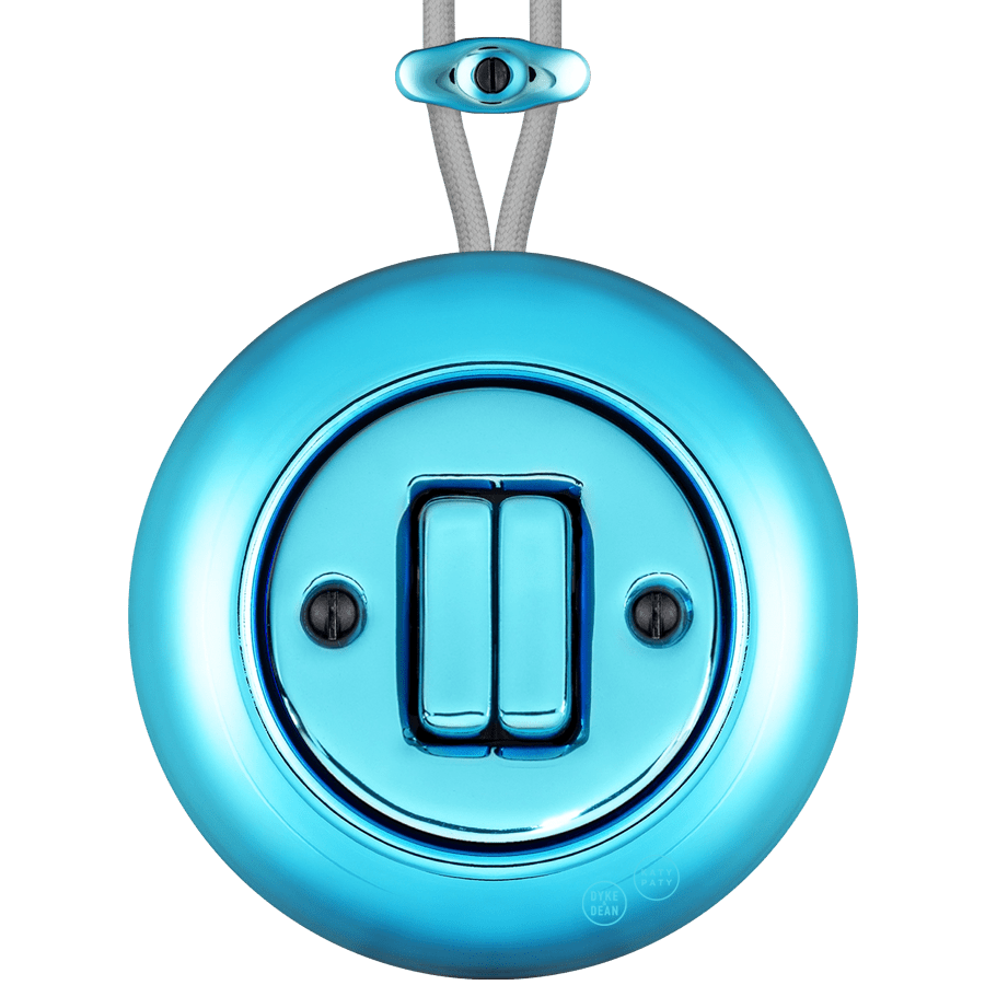 PORCELAIN KATY PATY COLONA ROUND SURFACE MOUNTED DOUBLE SLIM BUTTON SWITCH SKY BLUE - DYKE & DEAN