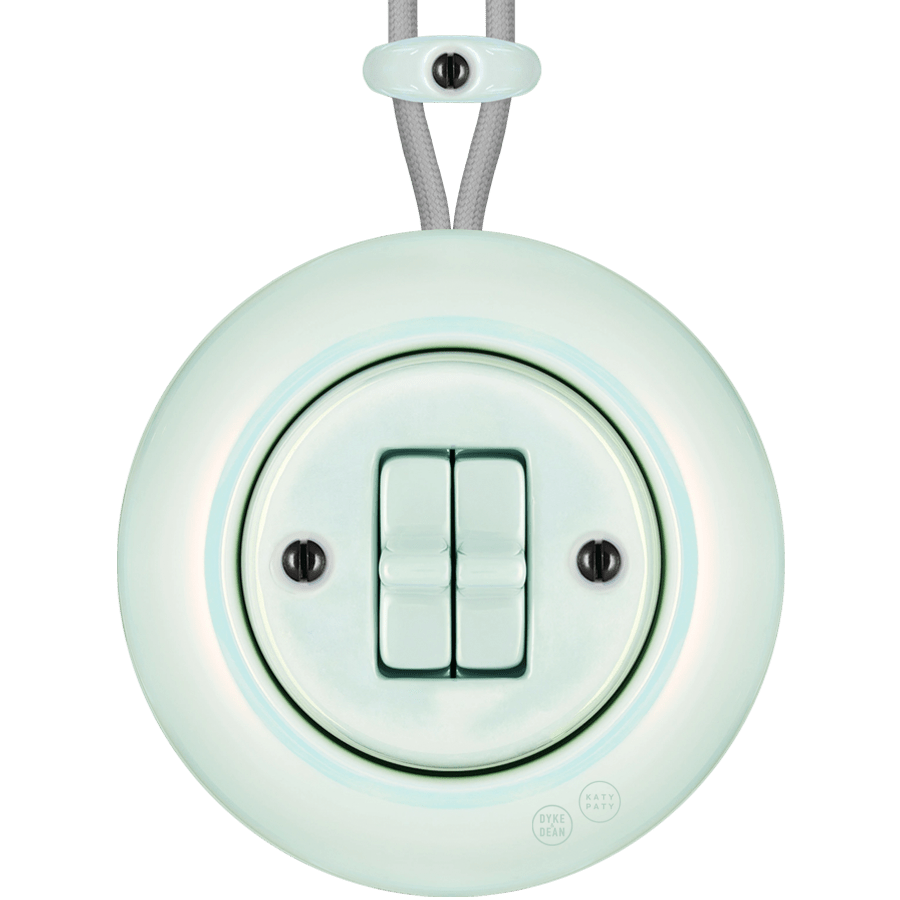 PORCELAIN KATY PATY COLONA ROUND SURFACE MOUNTED DOUBLE TOGGLE BUTTON SWITCH CONCHA - DYKE & DEAN