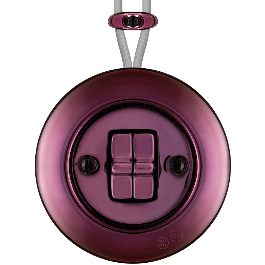 PORCELAIN KATY PATY COLONA ROUND SURFACE MOUNTED DOUBLE TOGGLE BUTTON SWITCH PURPLE - DYKE & DEAN