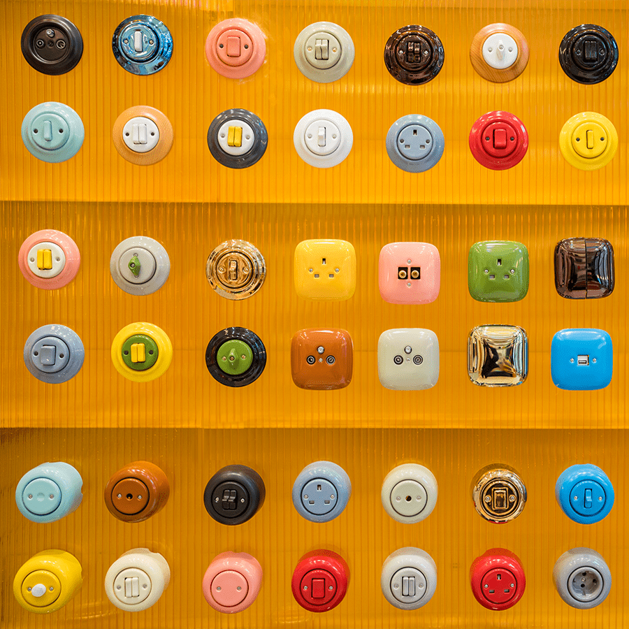 PORCELAIN KATY PATY COLONA ROUND SURFACE MOUNTED DOUBLE TOGGLE BUTTON SWITCH SALMON PINK - DYKE & DEAN