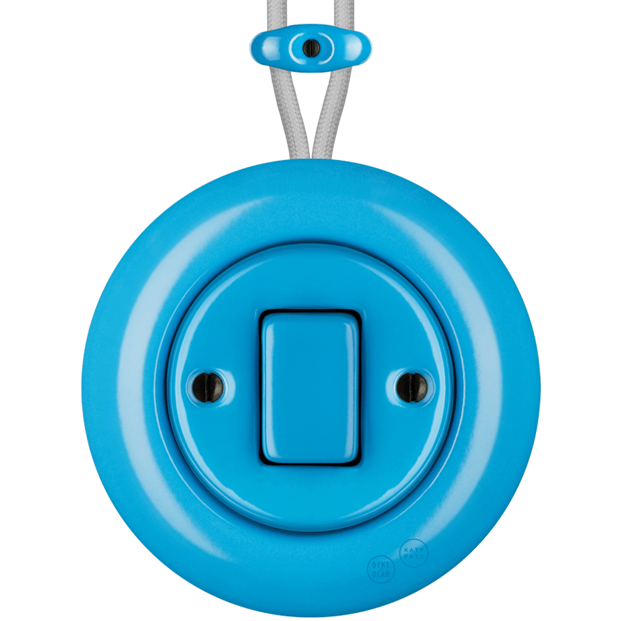 PORCELAIN KATY PATY COLONA ROUND SURFACE MOUNTED FAT BUTTON SWITCH AZURE - DYKE & DEAN