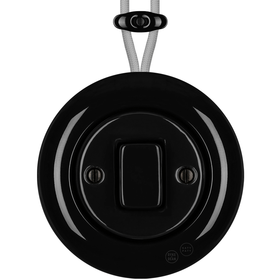 PORCELAIN KATY PATY COLONA ROUND SURFACE MOUNTED FAT BUTTON SWITCH BLACK - DYKE & DEAN