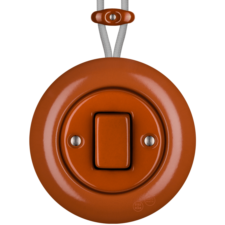 PORCELAIN KATY PATY COLONA ROUND SURFACE MOUNTED FAT BUTTON SWITCH BRICK RED - DYKE & DEAN