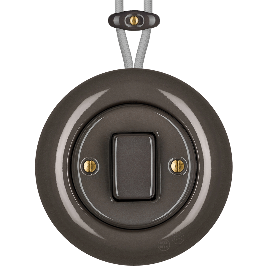 PORCELAIN KATY PATY COLONA ROUND SURFACE MOUNTED FAT BUTTON SWITCH BROWN - DYKE & DEAN