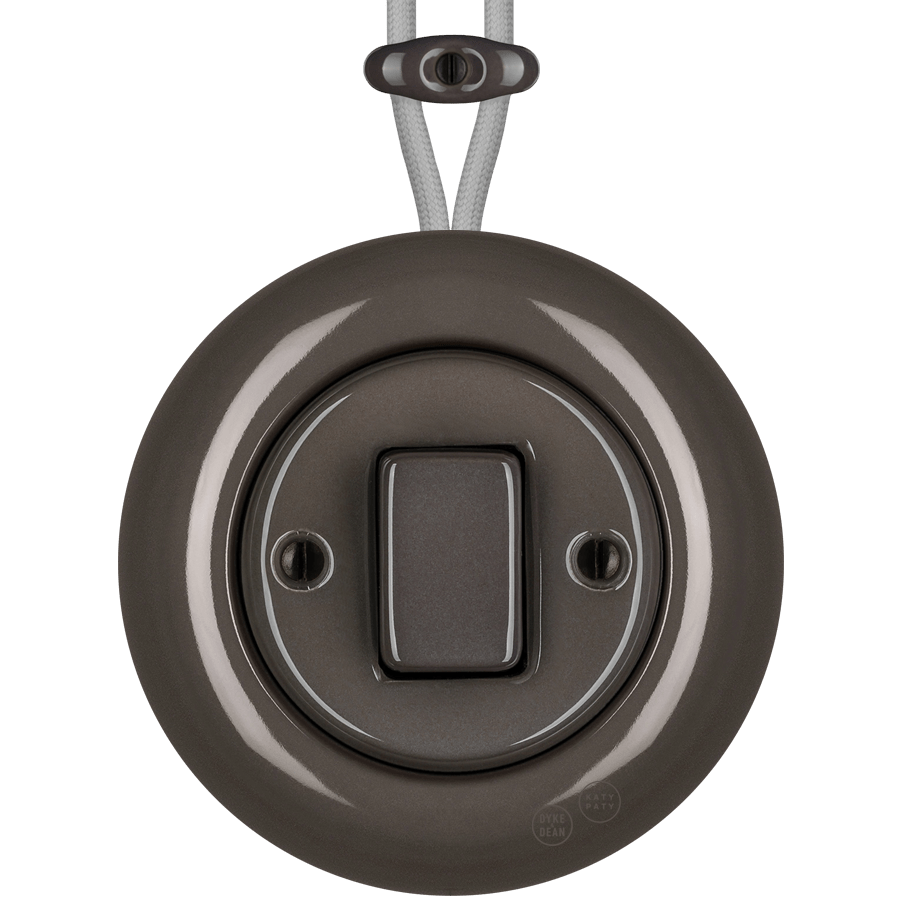 PORCELAIN KATY PATY COLONA ROUND SURFACE MOUNTED FAT BUTTON SWITCH BROWN - DYKE & DEAN