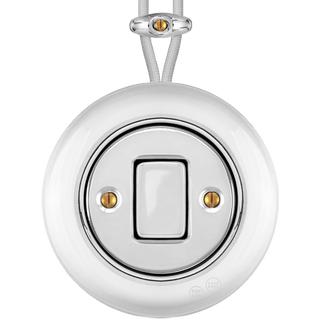 PORCELAIN KATY PATY COLONA ROUND SURFACE MOUNTED FAT BUTTON SWITCH CHROME - DYKE & DEAN
