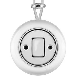 PORCELAIN KATY PATY COLONA ROUND SURFACE MOUNTED FAT BUTTON SWITCH CHROME - DYKE & DEAN
