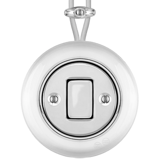 PORCELAIN KATY PATY COLONA ROUND SURFACE MOUNTED FAT BUTTON SWITCH CHROME - DYKE & DEAN