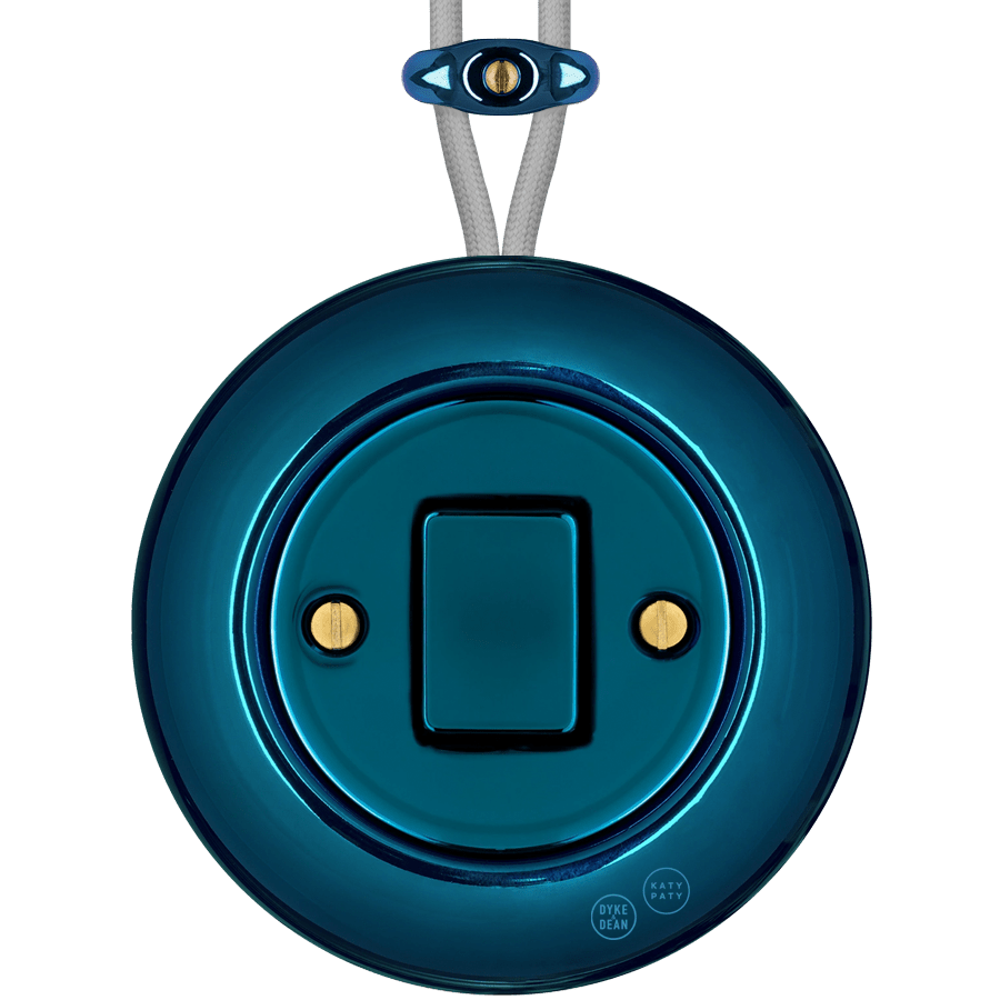 PORCELAIN KATY PATY COLONA ROUND SURFACE MOUNTED FAT BUTTON SWITCH DARK BLUE - DYKE & DEAN
