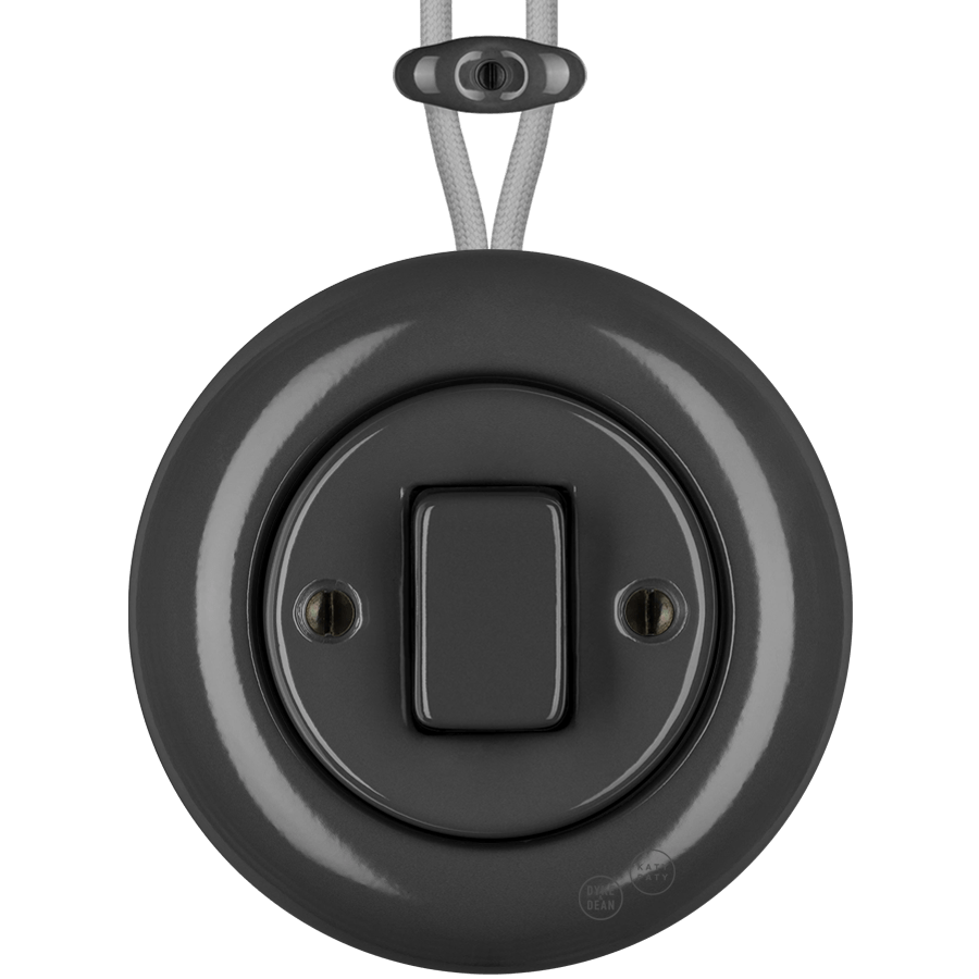 PORCELAIN KATY PATY COLONA ROUND SURFACE MOUNTED FAT BUTTON SWITCH DARK GREY - DYKE & DEAN