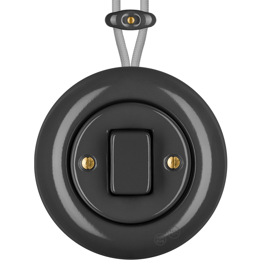 PORCELAIN KATY PATY COLONA ROUND SURFACE MOUNTED FAT BUTTON SWITCH DARK GREY - DYKE & DEAN