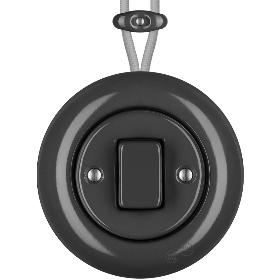 PORCELAIN KATY PATY COLONA ROUND SURFACE MOUNTED FAT BUTTON SWITCH DARK GREY - DYKE & DEAN
