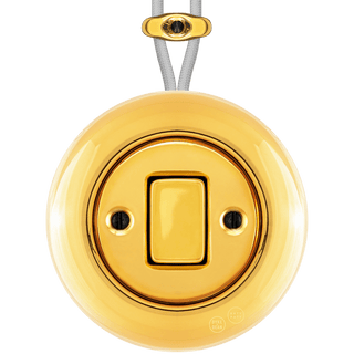 PORCELAIN KATY PATY COLONA ROUND SURFACE MOUNTED FAT BUTTON SWITCH GOLD - DYKE & DEAN