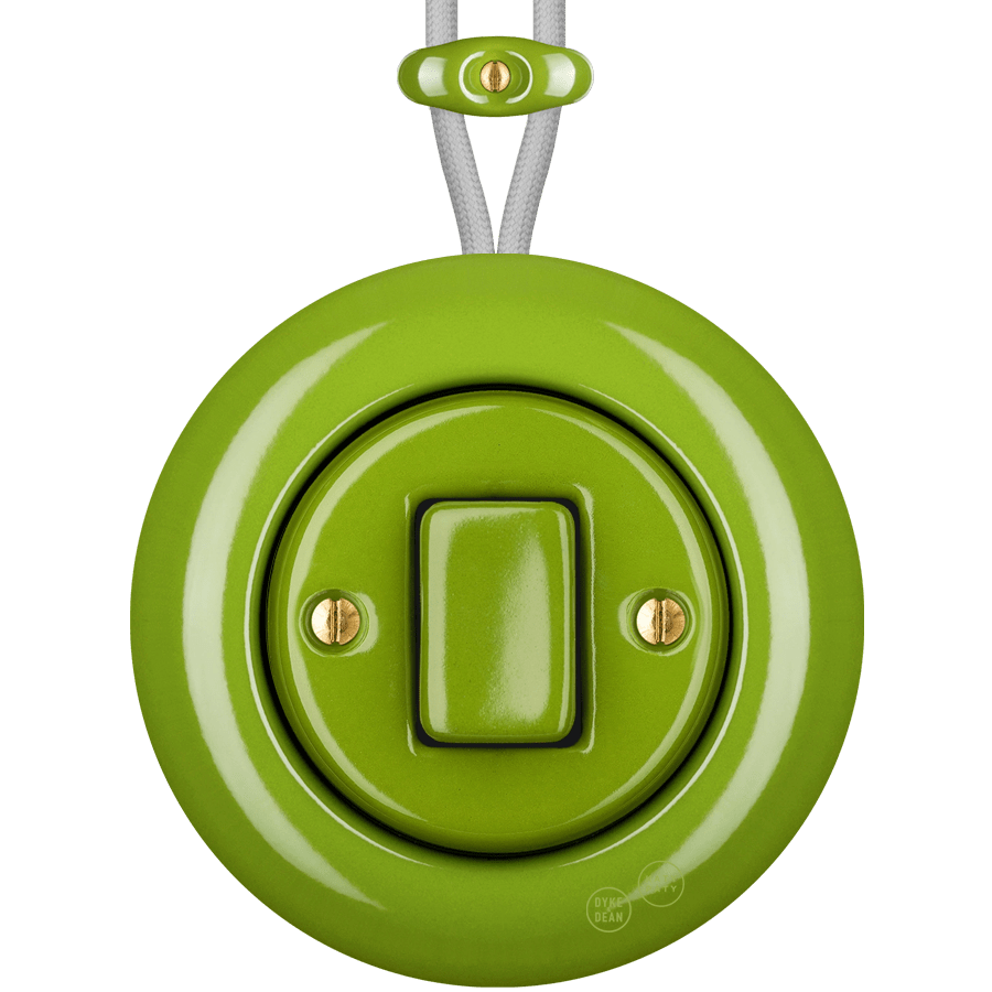 PORCELAIN KATY PATY COLONA ROUND SURFACE MOUNTED FAT BUTTON SWITCH GREEN - DYKE & DEAN