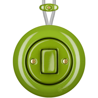 PORCELAIN KATY PATY COLONA ROUND SURFACE MOUNTED FAT BUTTON SWITCH GREEN - DYKE & DEAN