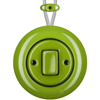 PORCELAIN KATY PATY COLONA ROUND SURFACE MOUNTED FAT BUTTON SWITCH GREEN - DYKE & DEAN