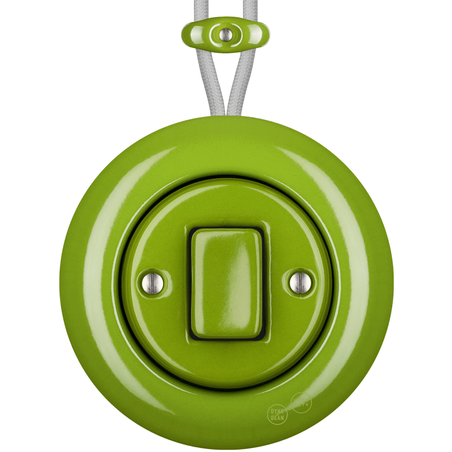 PORCELAIN KATY PATY COLONA ROUND SURFACE MOUNTED FAT BUTTON SWITCH GREEN - DYKE & DEAN