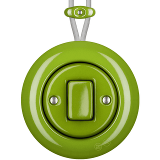 PORCELAIN KATY PATY COLONA ROUND SURFACE MOUNTED FAT BUTTON SWITCH GREEN - DYKE & DEAN