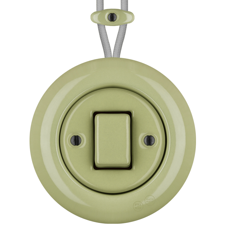 PORCELAIN KATY PATY COLONA ROUND SURFACE MOUNTED FAT BUTTON SWITCH MOSS GREEN - DYKE & DEAN