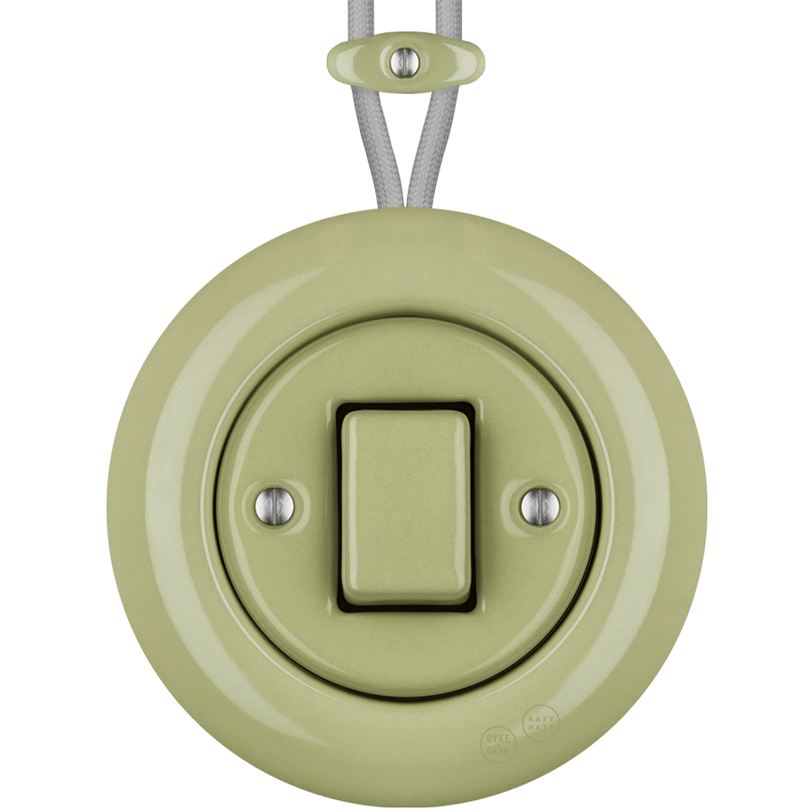 PORCELAIN KATY PATY COLONA ROUND SURFACE MOUNTED FAT BUTTON SWITCH MOSS GREEN - DYKE & DEAN