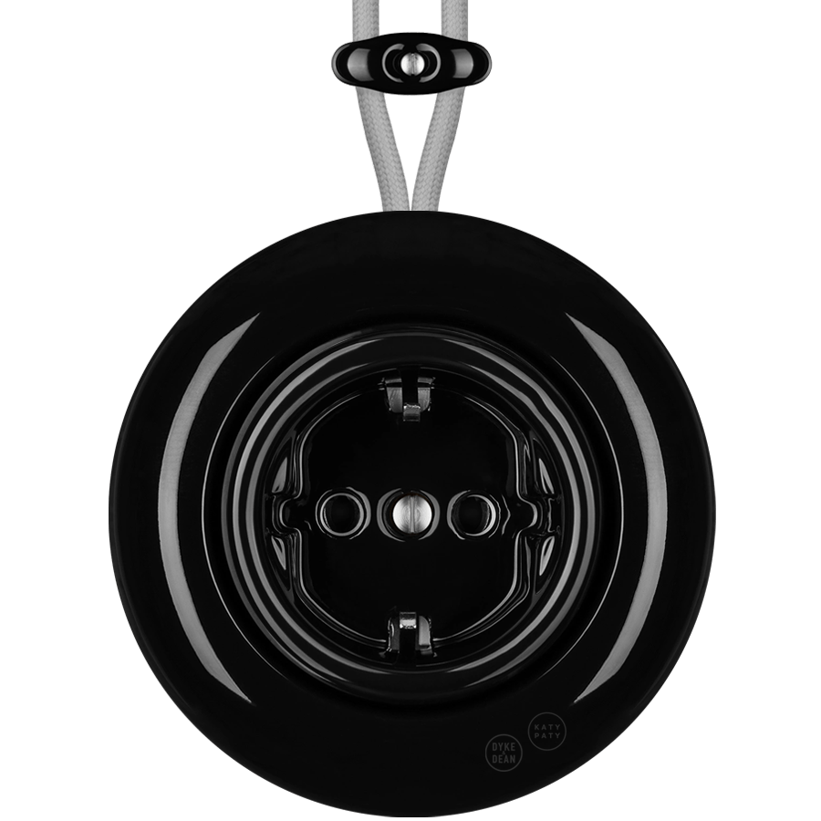 PORCELAIN KATY PATY COLONA ROUND SURFACE MOUNTED SCHUKO SOCKET BLACK - DYKE & DEAN