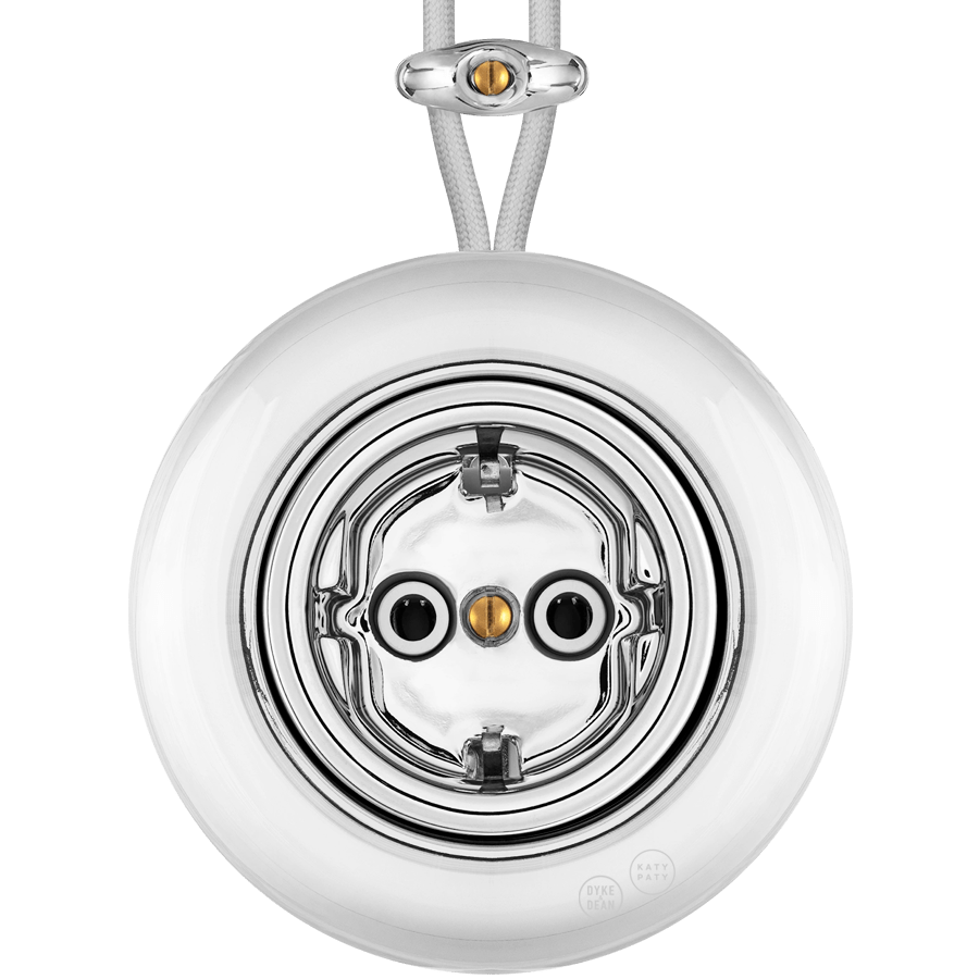 PORCELAIN KATY PATY COLONA ROUND SURFACE MOUNTED SCHUKO SOCKET CHROME - DYKE & DEAN