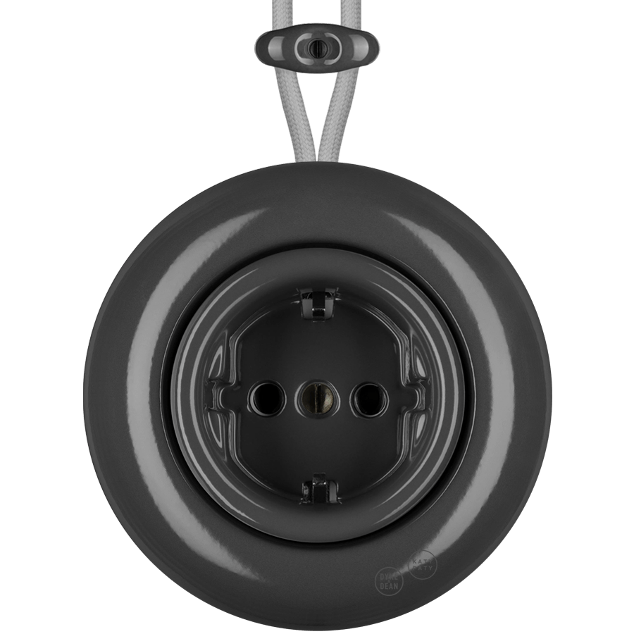 PORCELAIN KATY PATY COLONA ROUND SURFACE MOUNTED SCHUKO SOCKET DARK GREY - DYKE & DEAN