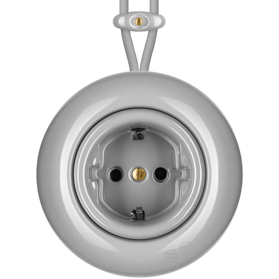 PORCELAIN KATY PATY COLONA ROUND SURFACE MOUNTED SCHUKO SOCKET GREY - DYKE & DEAN