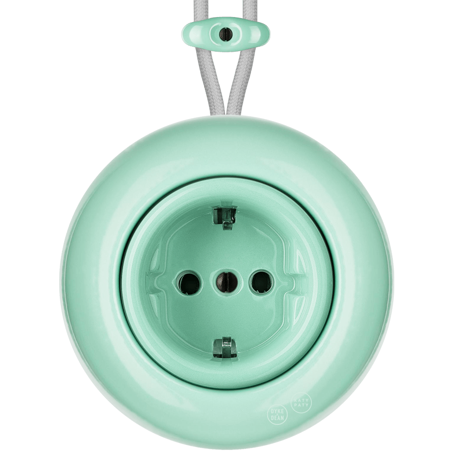 PORCELAIN KATY PATY COLONA ROUND SURFACE MOUNTED SCHUKO SOCKET MINT GREEN - DYKE & DEAN