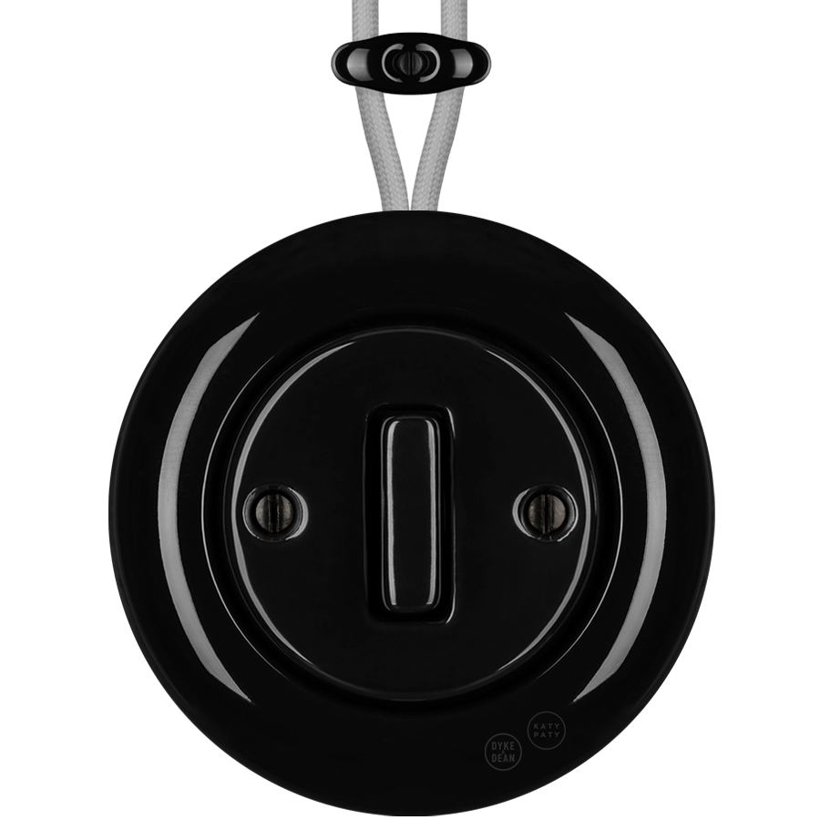 PORCELAIN KATY PATY COLONA ROUND SURFACE MOUNTED SLIM BUTTON SWITCH BLACK - DYKE & DEAN