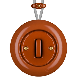 PORCELAIN KATY PATY COLONA ROUND SURFACE MOUNTED SLIM BUTTON SWITCH BRICK RED - DYKE & DEAN
