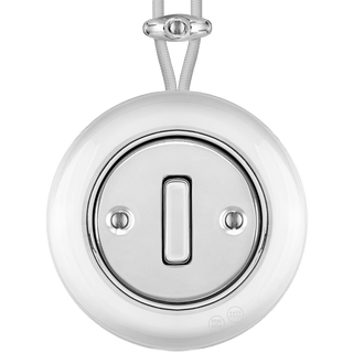 PORCELAIN KATY PATY COLONA ROUND SURFACE MOUNTED SLIM BUTTON SWITCH CHROME - DYKE & DEAN