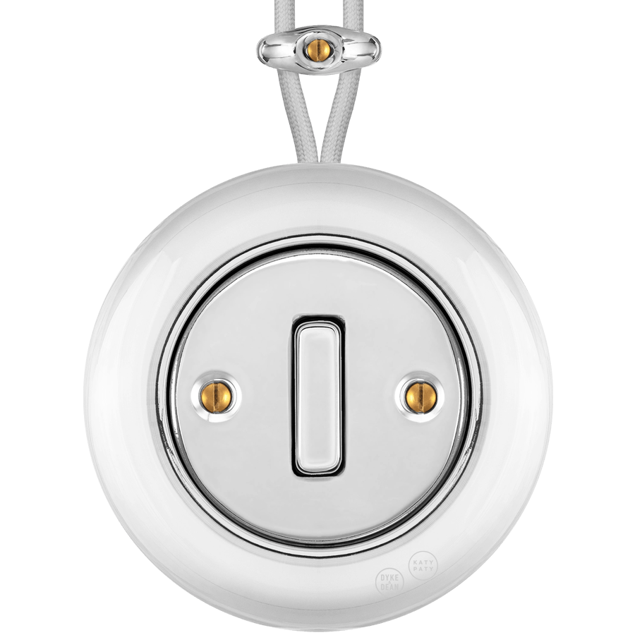 PORCELAIN KATY PATY COLONA ROUND SURFACE MOUNTED SLIM BUTTON SWITCH CHROME - DYKE & DEAN