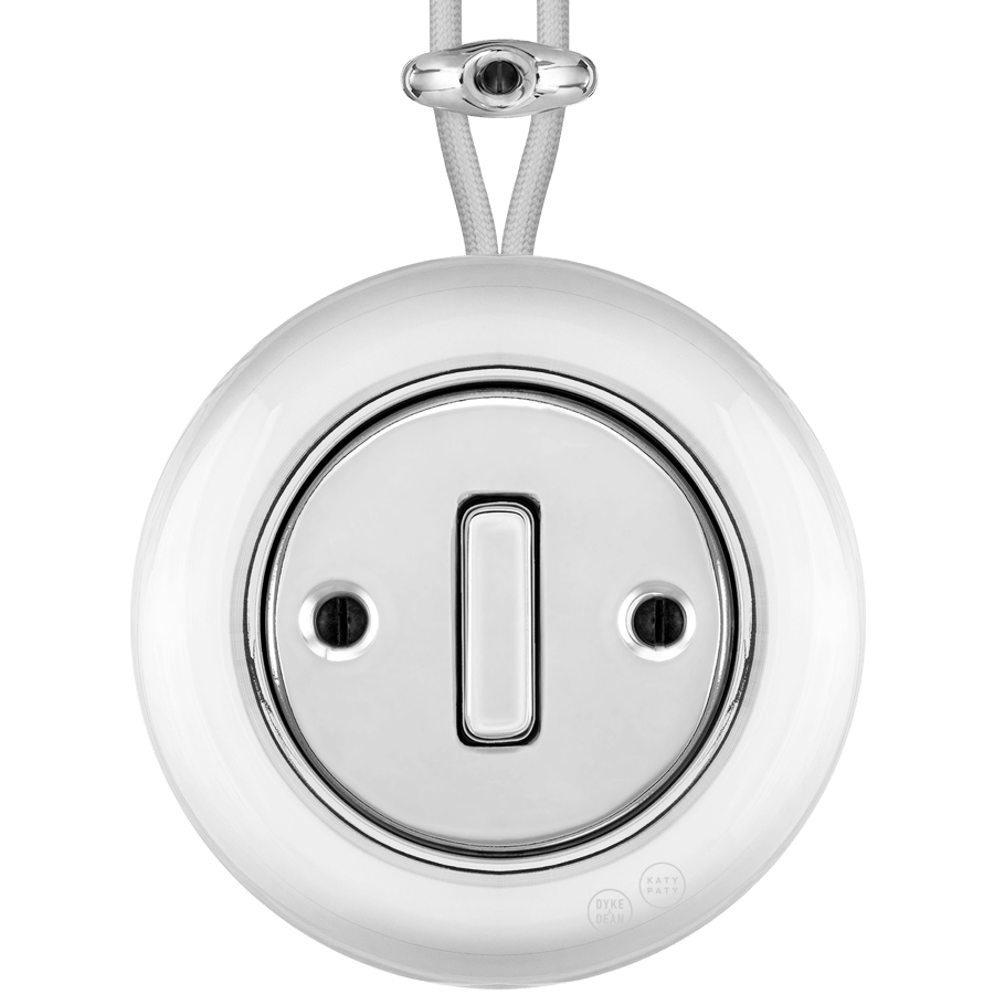 PORCELAIN KATY PATY COLONA ROUND SURFACE MOUNTED SLIM BUTTON SWITCH CHROME - DYKE & DEAN