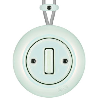 PORCELAIN KATY PATY COLONA ROUND SURFACE MOUNTED SLIM BUTTON SWITCH CONCHA - DYKE & DEAN