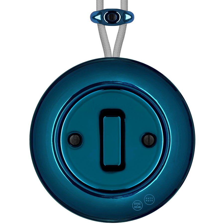 PORCELAIN KATY PATY COLONA ROUND SURFACE MOUNTED SLIM BUTTON SWITCH DARK BLUE - DYKE & DEAN