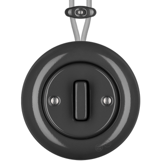 PORCELAIN KATY PATY COLONA ROUND SURFACE MOUNTED SLIM BUTTON SWITCH DARK GREY - DYKE & DEAN