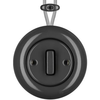 PORCELAIN KATY PATY COLONA ROUND SURFACE MOUNTED SLIM BUTTON SWITCH DARK GREY - DYKE & DEAN