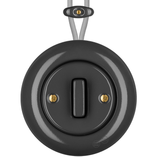 PORCELAIN KATY PATY COLONA ROUND SURFACE MOUNTED SLIM BUTTON SWITCH DARK GREY - DYKE & DEAN