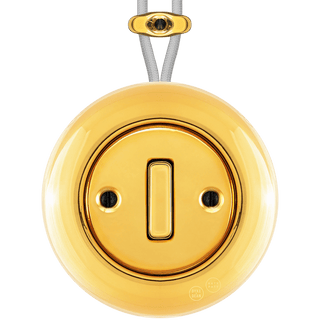 PORCELAIN KATY PATY COLONA ROUND SURFACE MOUNTED SLIM BUTTON SWITCH GOLD - DYKE & DEAN